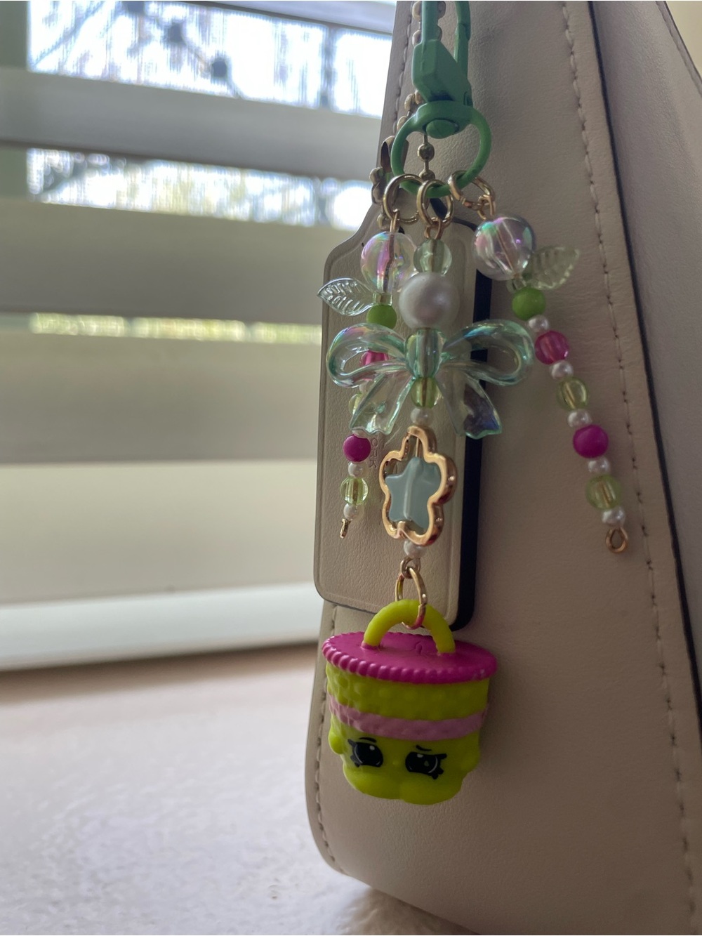 Cute shopkins Bag Charm Keychain in Lime Green & Pink